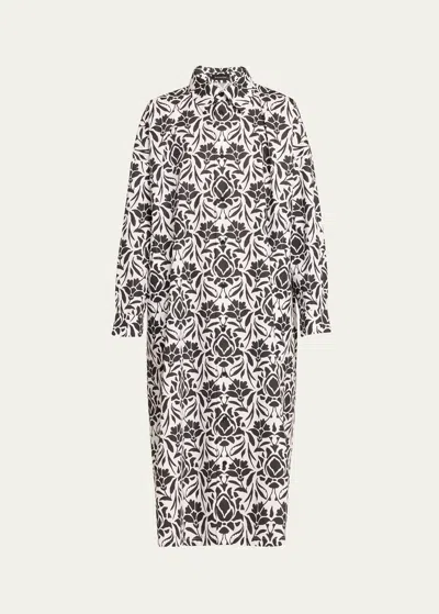 Eskandar Printed Wide A-line Shirtdress In Blackwhite