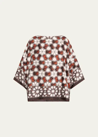 Eskandar Printed Wide Bateau Neck Top (mid Plus Length) In Chestnutpearl