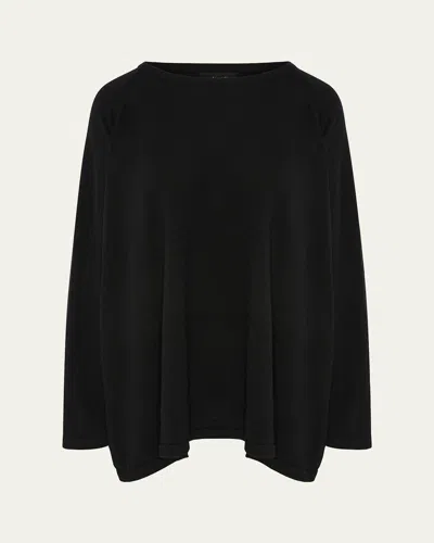Eskandar Raglan-sleeve Round Neck Sweater (long Length) In Black