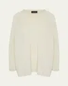 Eskandar Raglan-sleeve Round Neck Sweater (long Length) In White