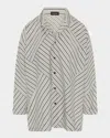 Eskandar Raised Twist Stripe Patchwork Slim A-line Double Stand-collar Shirt With Stepped Insert (long Length
