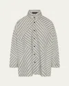 Eskandar Raised Twist Stripe Patchwork Slim A-line Double Stand-collar Shirt With Stepped Insert (long Length