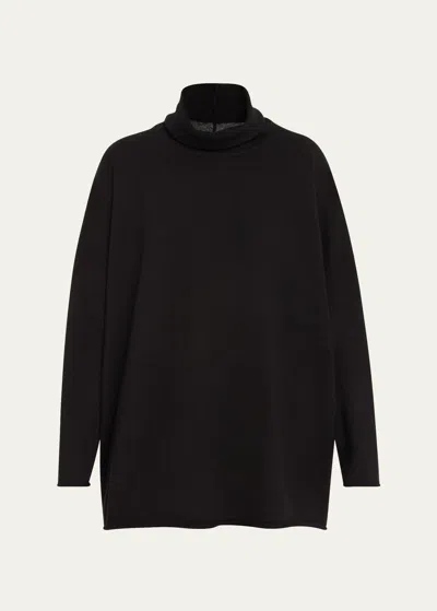 Eskandar Raw Edge Scrunch Neck Top (mid-plus Length) In Black