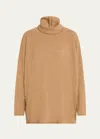 Eskandar Raw Edge Scrunch Neck Top (mid-plus Length) In Camelpale