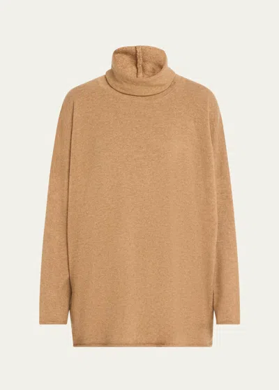 Eskandar Raw Edge Scrunch Neck Top (mid-plus Length) In Camelpale