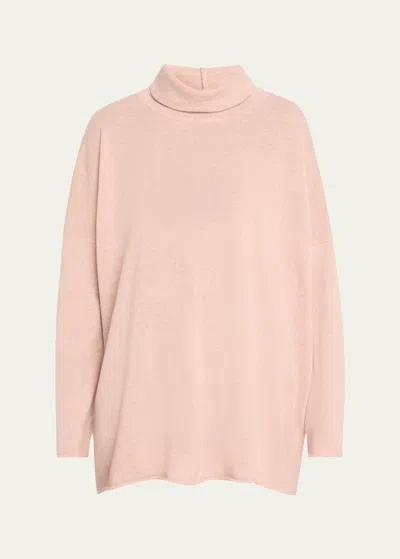 Eskandar Raw Edge Scrunch Neck Cashmere Top In Rosepowder