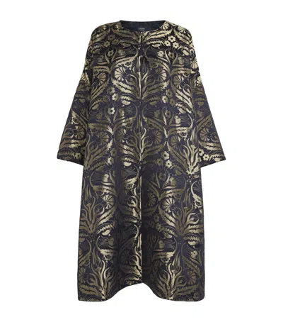 Eskandar Reversible Floral Jacquard Coat In Blue