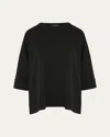 Eskandar Round Neck 3-4 Sleeve Top With Hembands (mid Plus) In Black
