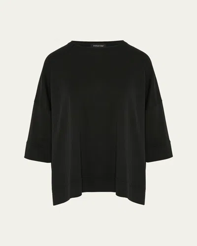 Eskandar Round Neck 3-4 Sleeve Top With Hembands (mid Plus) In Black