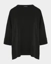 Eskandar Round Neck 3-4 Sleeve Top With Hembands (mid Plus) In Black