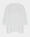 Eskandar Round Neck 3-4 Sleeve Top With Hembands (mid Plus) In White