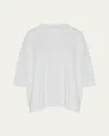 Eskandar Round Neck 3-4 Sleeve Top With Hembands (mid Plus) In White