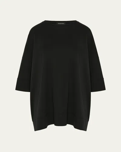 Eskandar Round-neck 3/4-sleeve Top With Hembands (long Length) In Black