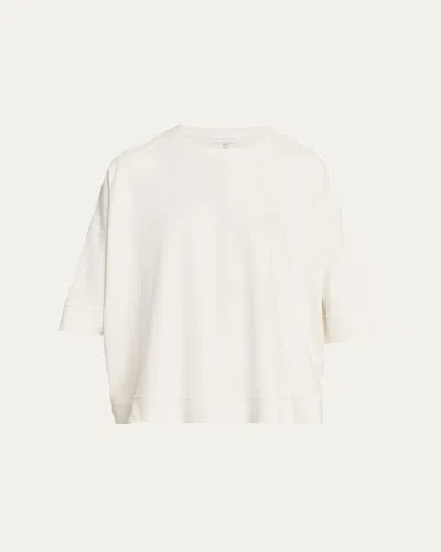 Eskandar Round Neck 3/4-sleeve Top With Hembands - Mid Plus Length In White