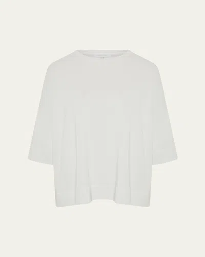 Eskandar Round Neck 3/4-sleeve Top With Hembands - Mid Plus Length In White