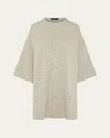 Eskandar Round-neck Chinese Jacket (very Long Length) In Champagne