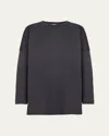 Eskandar Round Neck Long Sleeve Cotton T-shirt In Navydark