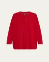 Eskandar Round Neck Slim Sleeve Cardigan (mid Plus Length) In Rubydark