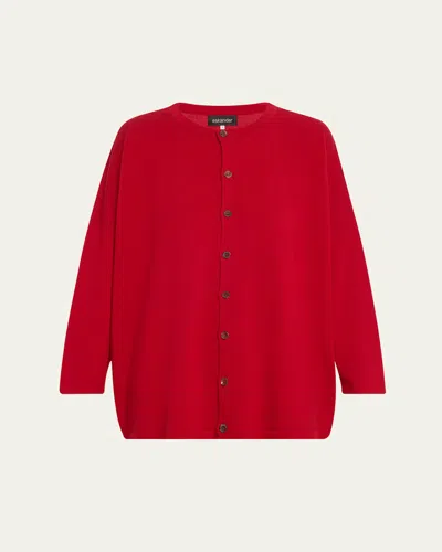 Eskandar Round Neck Slim Sleeve Cardigan (mid Plus Length) In Rubydark