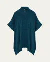 Eskandar Satin Box Check Jacquard Collarless Longer-back Kaftan Shirt (long Plus Length)