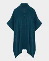 Eskandar Satin Box Check Jacquard Collarless Longer-back Kaftan Shirt (long Plus Length)