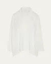 Eskandar Satin Box Check Jacquard Wide Longer-back Double-stand Collar Shirt (mid Plus Length) In White