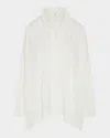 Eskandar Satin Box Check Jacquard Wide Longer-back Double-stand Collar Shirt (mid Plus Length) In Neutral