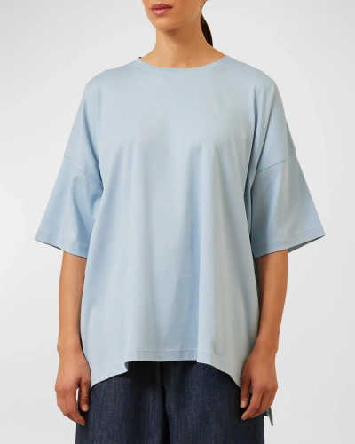 Eskandar Short Sleeve Longer Back T-shirt Mid Plus In Woadblue