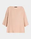 Eskandar Side-panel 3/4-sleeve Scoop-neck Tunic (mid Plus Length) In Rosepowder