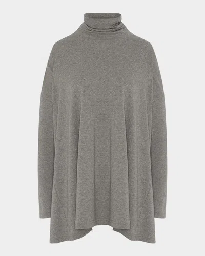 Eskandar Side Paneled Scrunch-neck Top (long Length) In Silvergrey