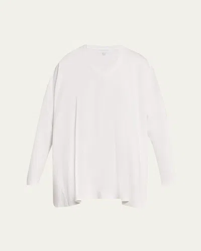 Eskandar Side Paneled V Neck T-shirt - Long Length In White