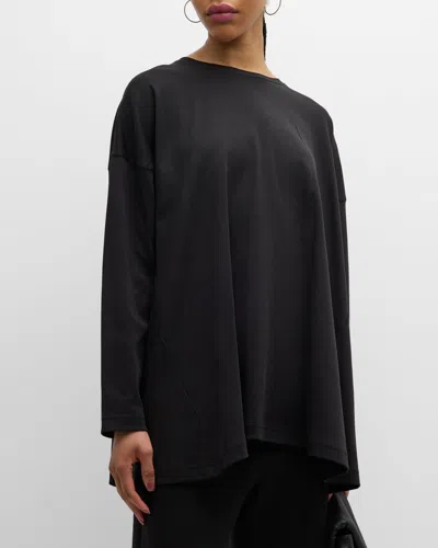 Eskandar Side Panelled Round Neck Long Sleeve T-shirt (mid Plus Length) In Black