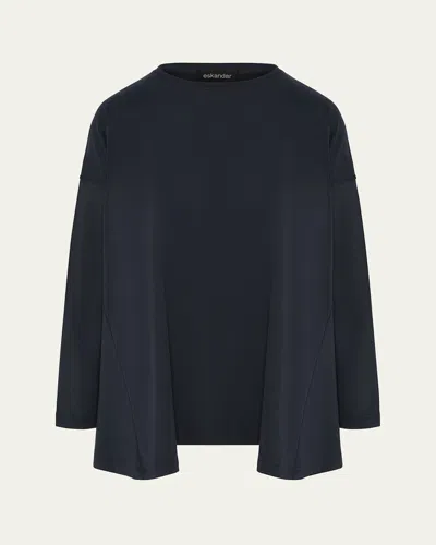 Eskandar Side Panelled Round Neck Long Sleeve T-shirt (mid Plus Length) In Navydark