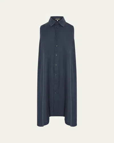 Eskandar Side Pleated Sleeveless Midi Shirtdress With Collar In Blue