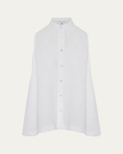 Eskandar Side Pleated Sleeveless Shirt With Collar - Long Length In White