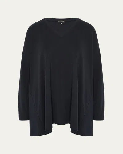 Eskandar Side-paneled V-neck T-shirt (long Length) In Navy