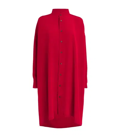 Eskandar Silk A-line Collarless Shirt In Red