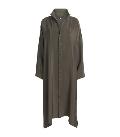 Eskandar Silk A-line Midi Shirt Dress In Green