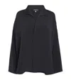 Eskandar Wide A-line Shirt With Open Standup Collar (mid Plus Length) In Black
