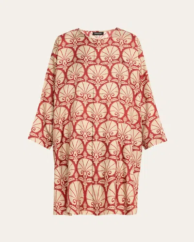 Eskandar Silk Button-front Tunic With Side Slits In Redgold