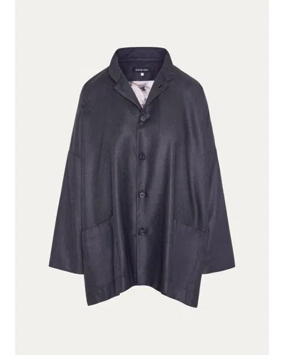 Eskandar Silk Cashmere Mandarin Jacket - Long In Blue