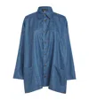 Eskandar Silk-cashmere Wide A-line Shirt Jacket With Collar In Blue