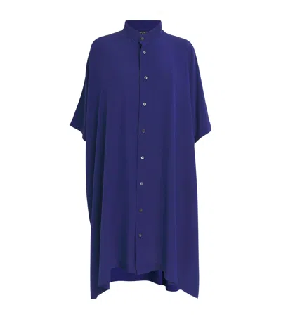 Eskandar Silk Collarless Kaftan Shirt In Blue