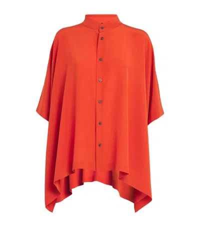 Eskandar Silk Collarless Kaftan Shirt In Orange