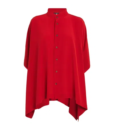 Eskandar Silk Collarless Kaftan Shirt In Red