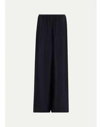 Eskandar Silk Crepe Flared Trousers In Midnight