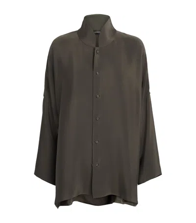 Eskandar Silk Crepe Shirt In Gray
