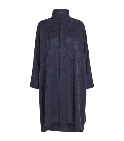 Eskandar Silk Double-stand Collar Shirt In Blue