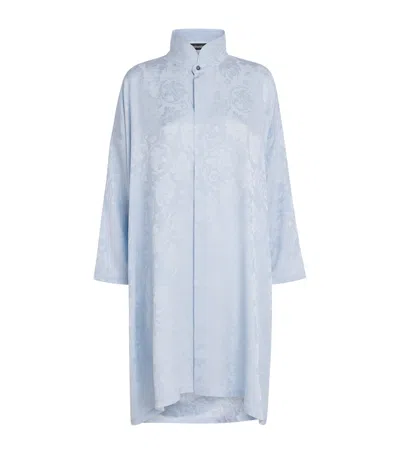 Eskandar Silk Double-stand Collar Shirt In Blue