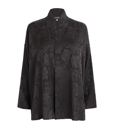 Eskandar Silk Double-stand Collar Shirt In Brown
